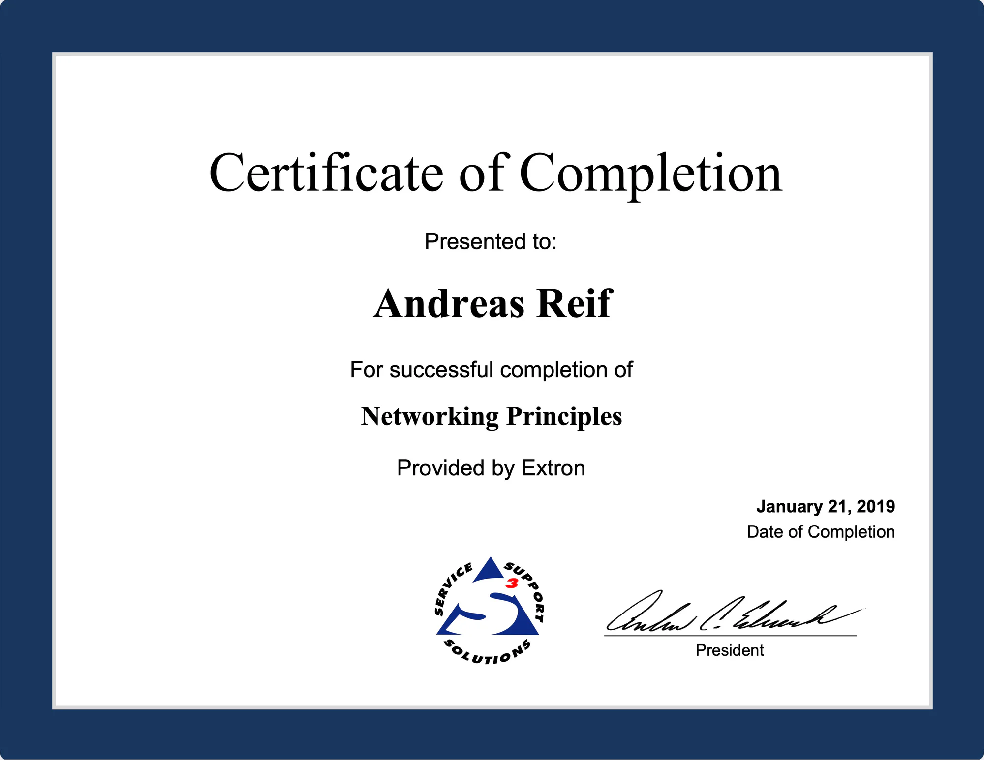 Certificate for Networking Principles