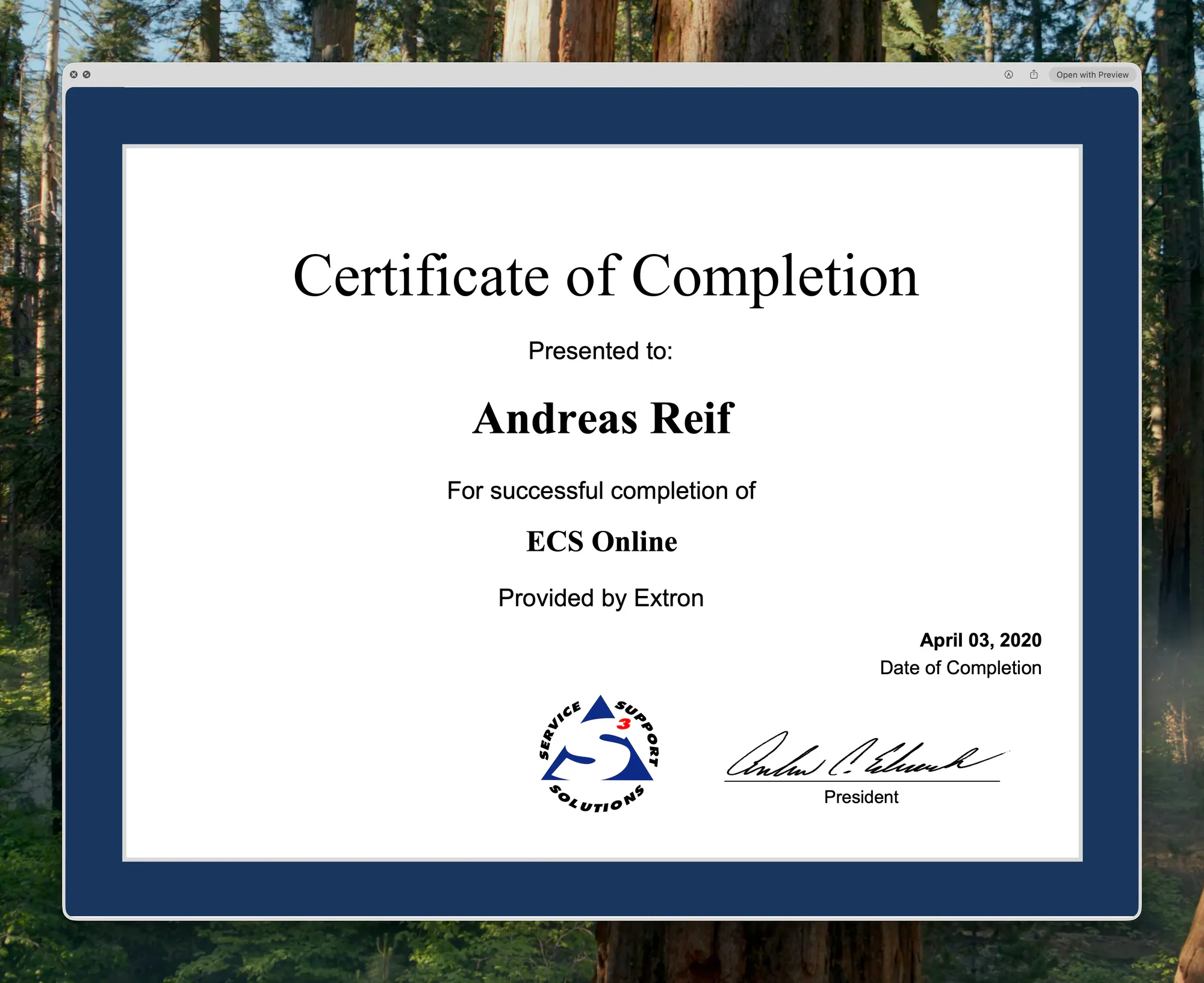 Certificate for ECS Online