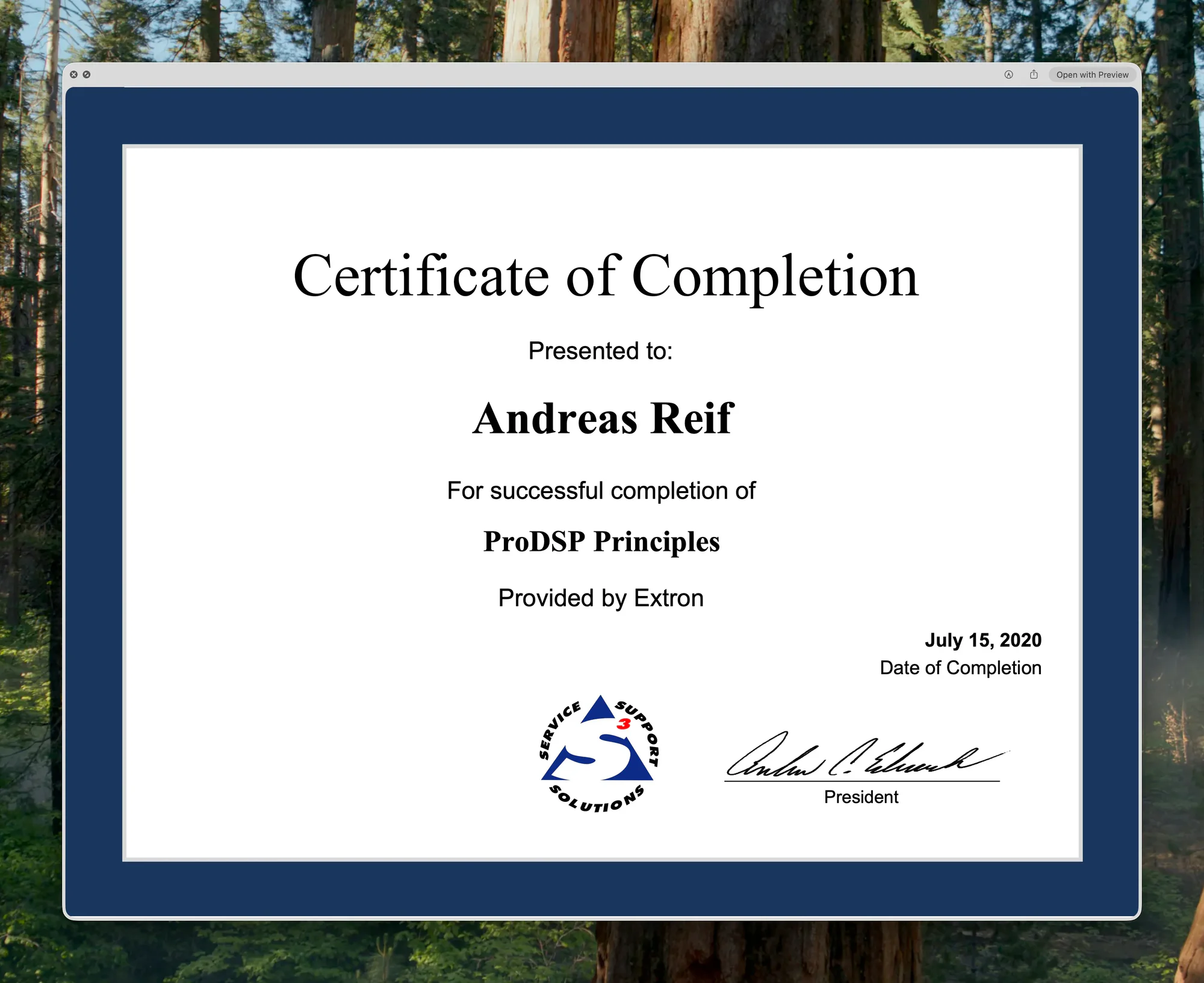 Certificate for ProDSP Principles