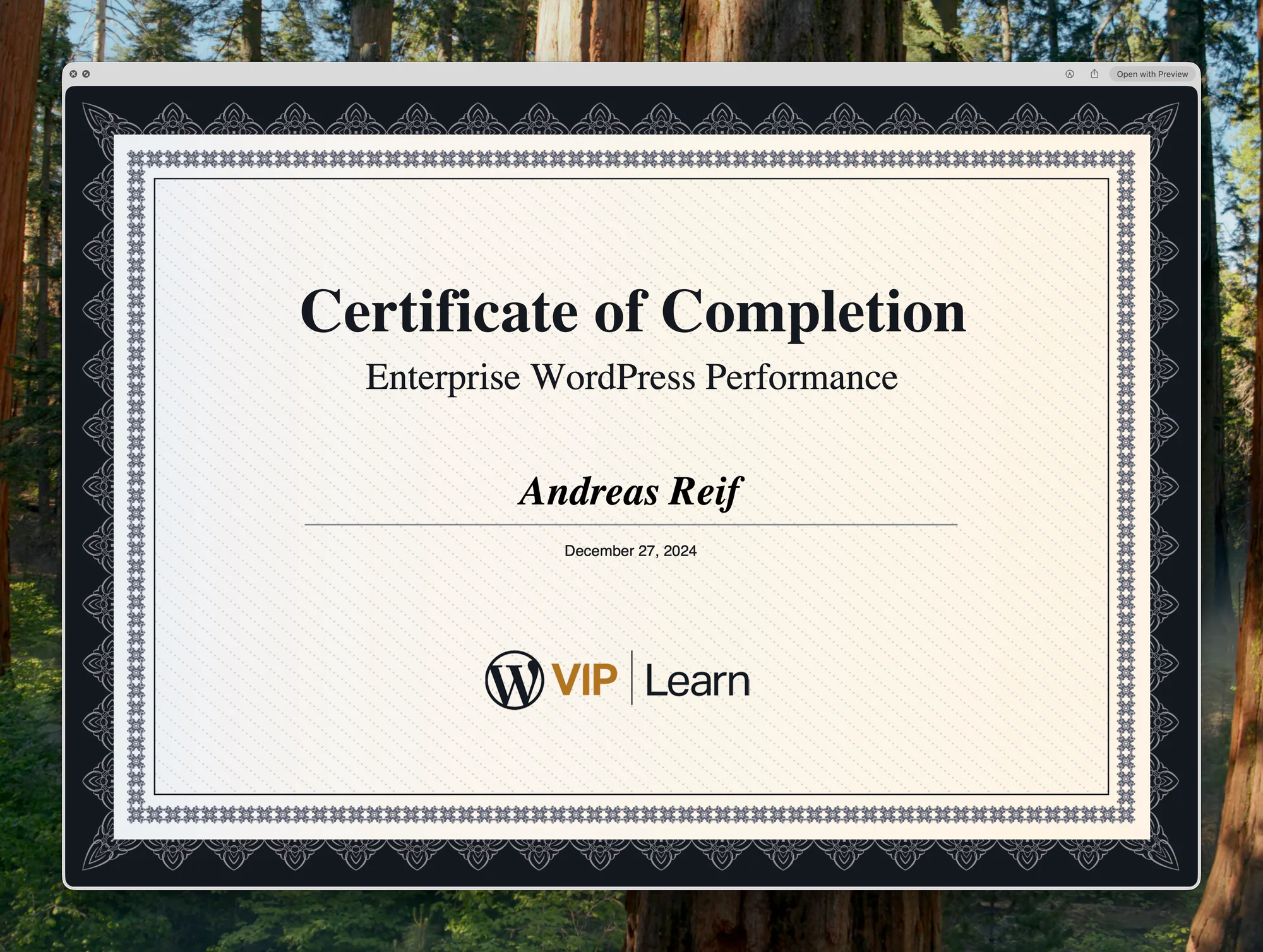 Certificate for Enterprise WordPress Performance
