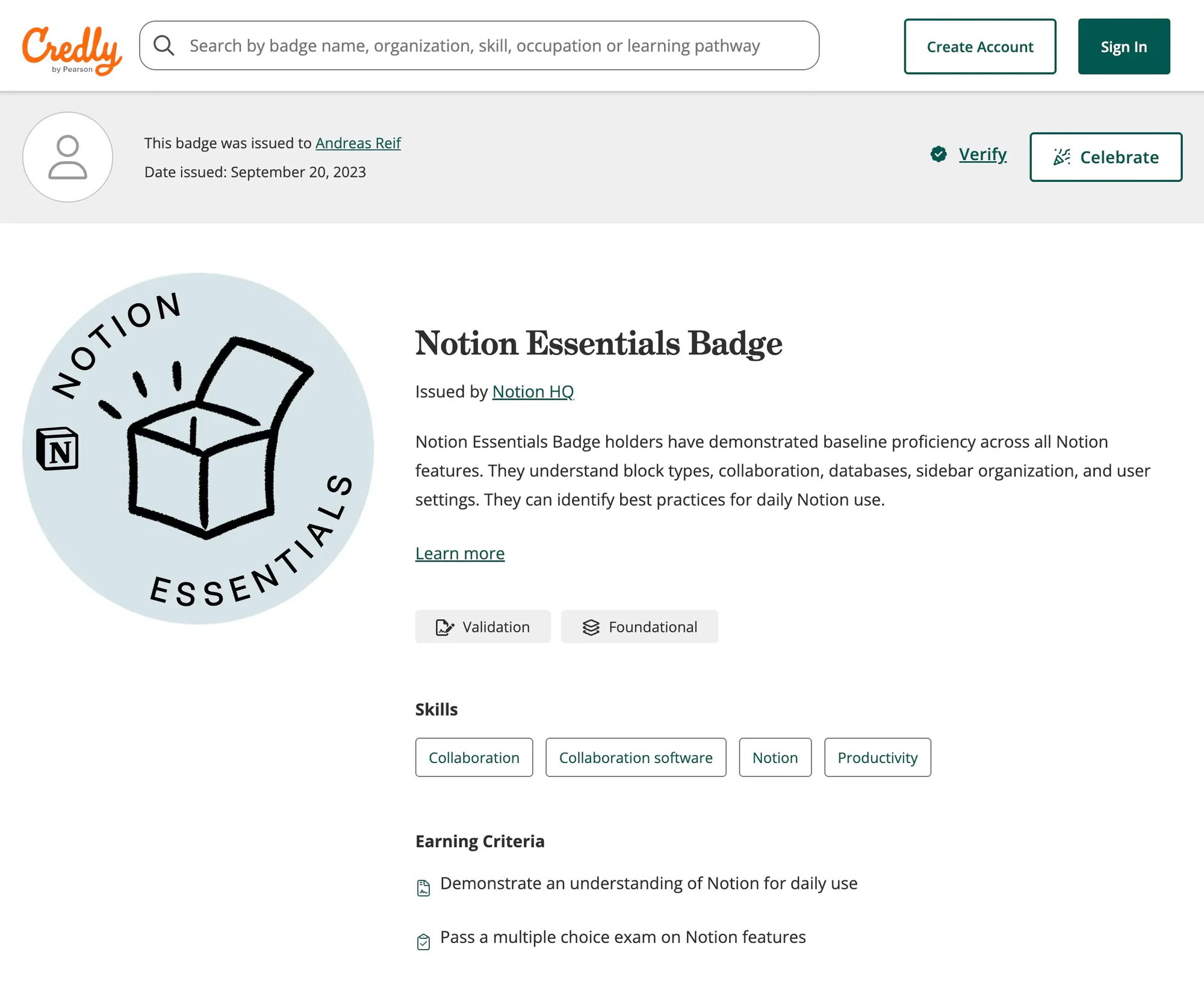 Certificate for Notion Essentials