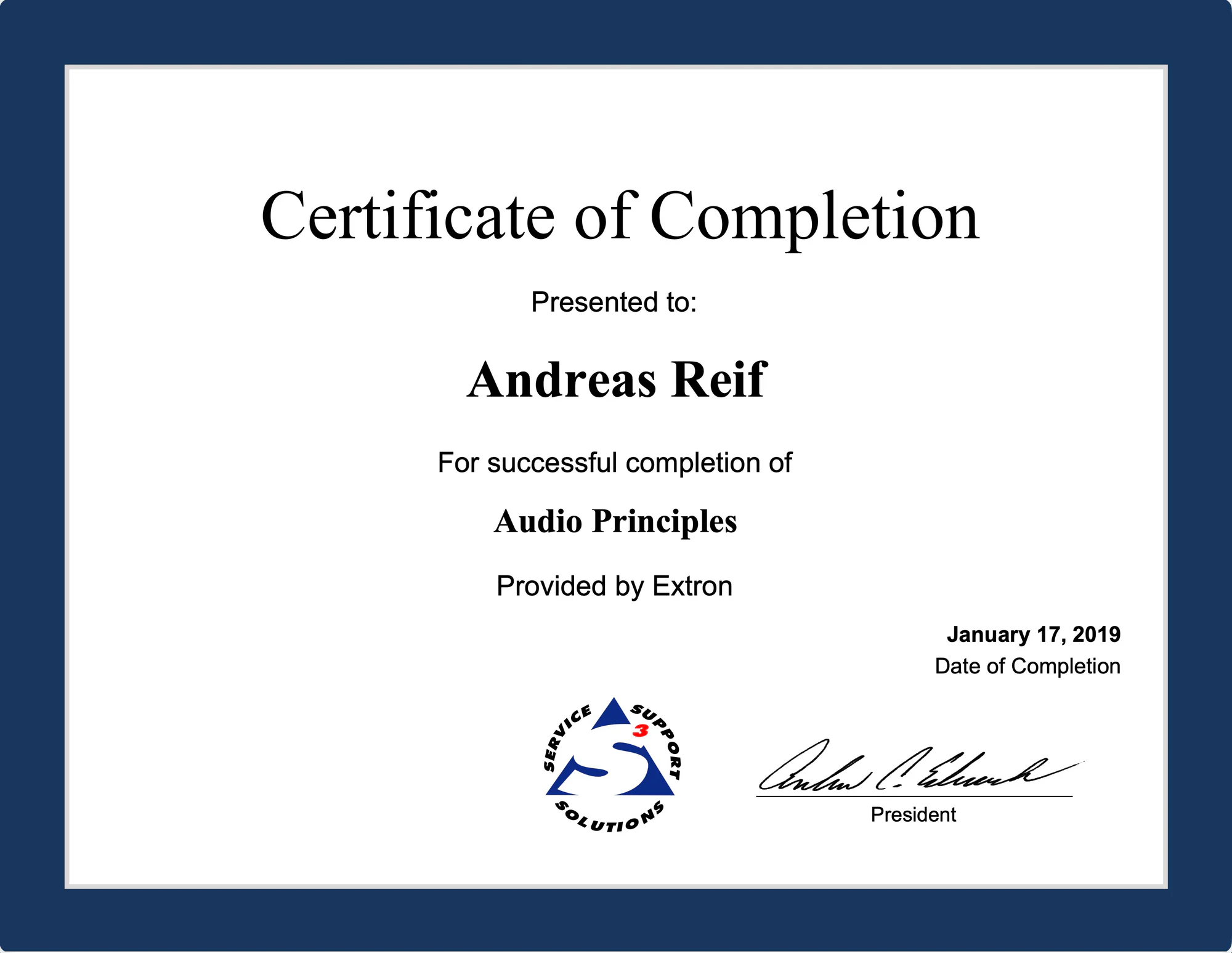 Certificate for Audio Principles