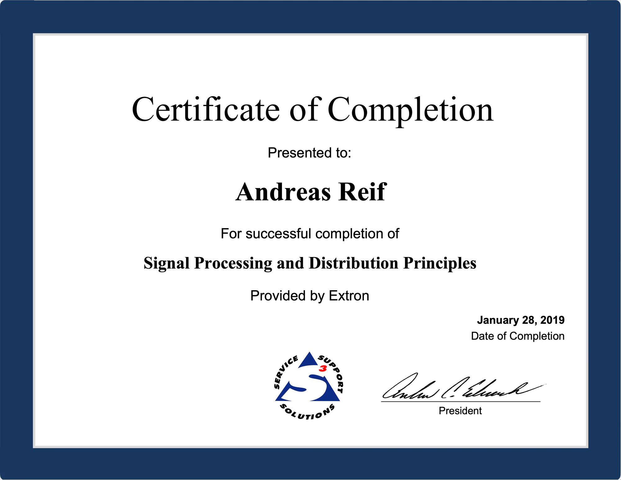Certificate for Signal Processing and Distribution Principles