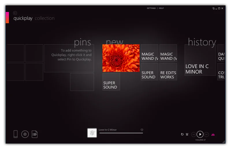 An example of gesture-based navigation UI, shown here in the Zune desktop music player.