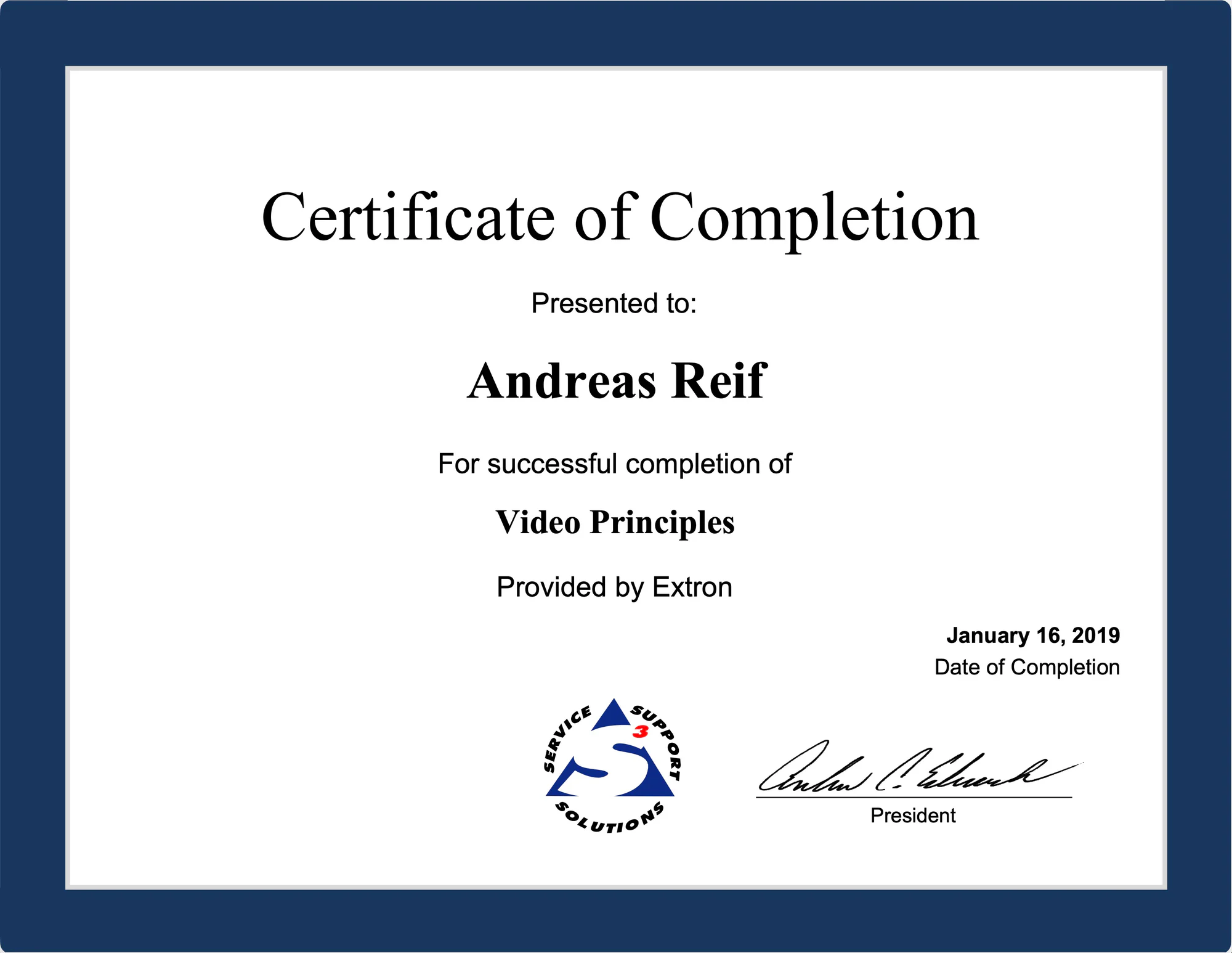 Certificate for Video Principles